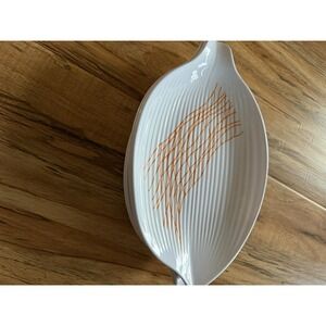 Set of 5 Retro Plastic Serving Bowls White with Orange Leaf Design 10"